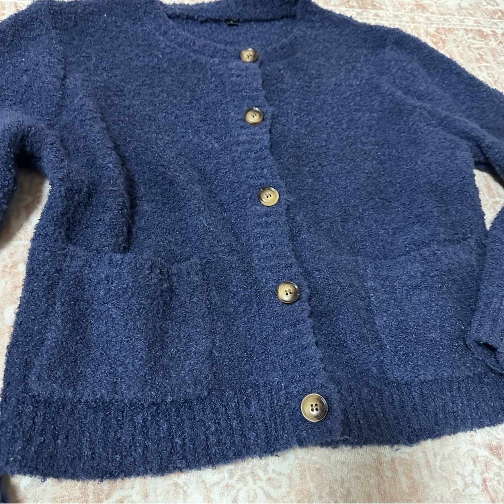 Cozy Fuzzy Blue Buttoned Cardigan - Picture 2 of 8